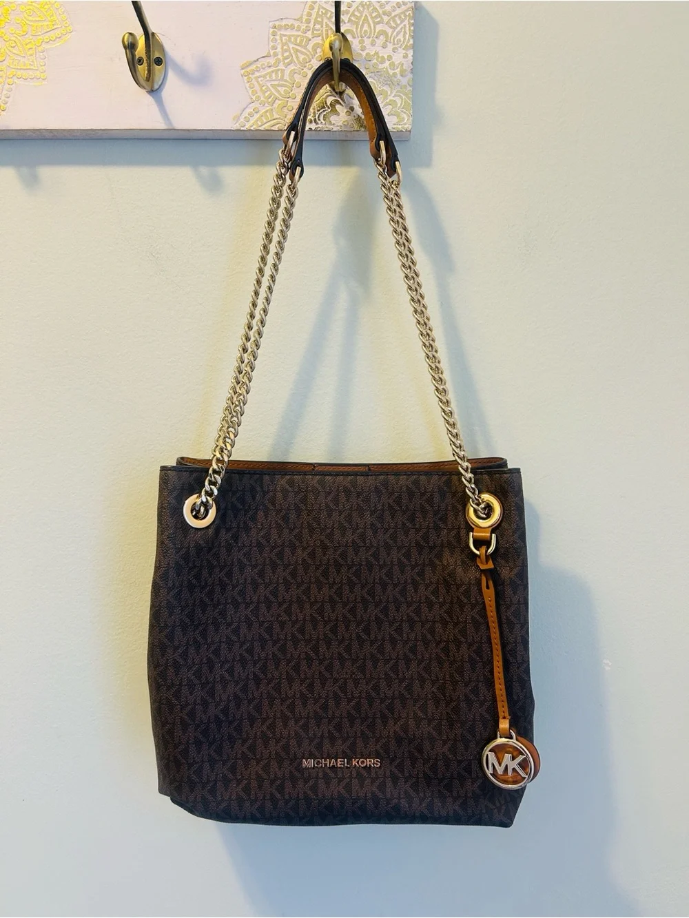 Michael Kors Dark Brown Signature Chain-Handle Tote